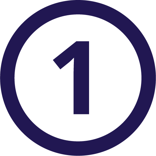 Number one with a cirlce in dark blue