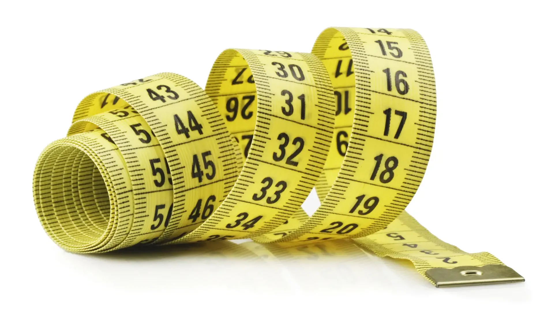 Yellow measuring tape coiled and extended, representing measurement and length in the context of domain name length.